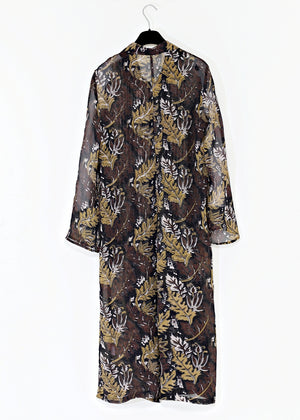 Maxilång skjortblus klänning med lång ärm i viskos georgette