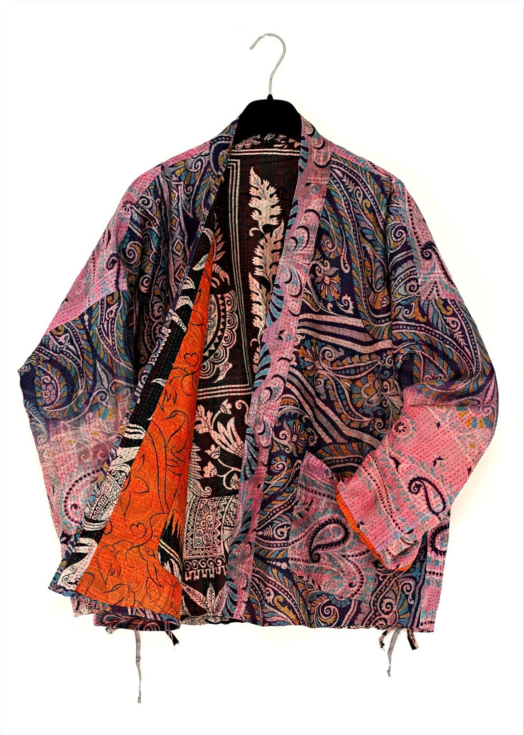 Reversible one of a kind silk jacket from collected vintage fabrics. Beautiful blend of art and craft.