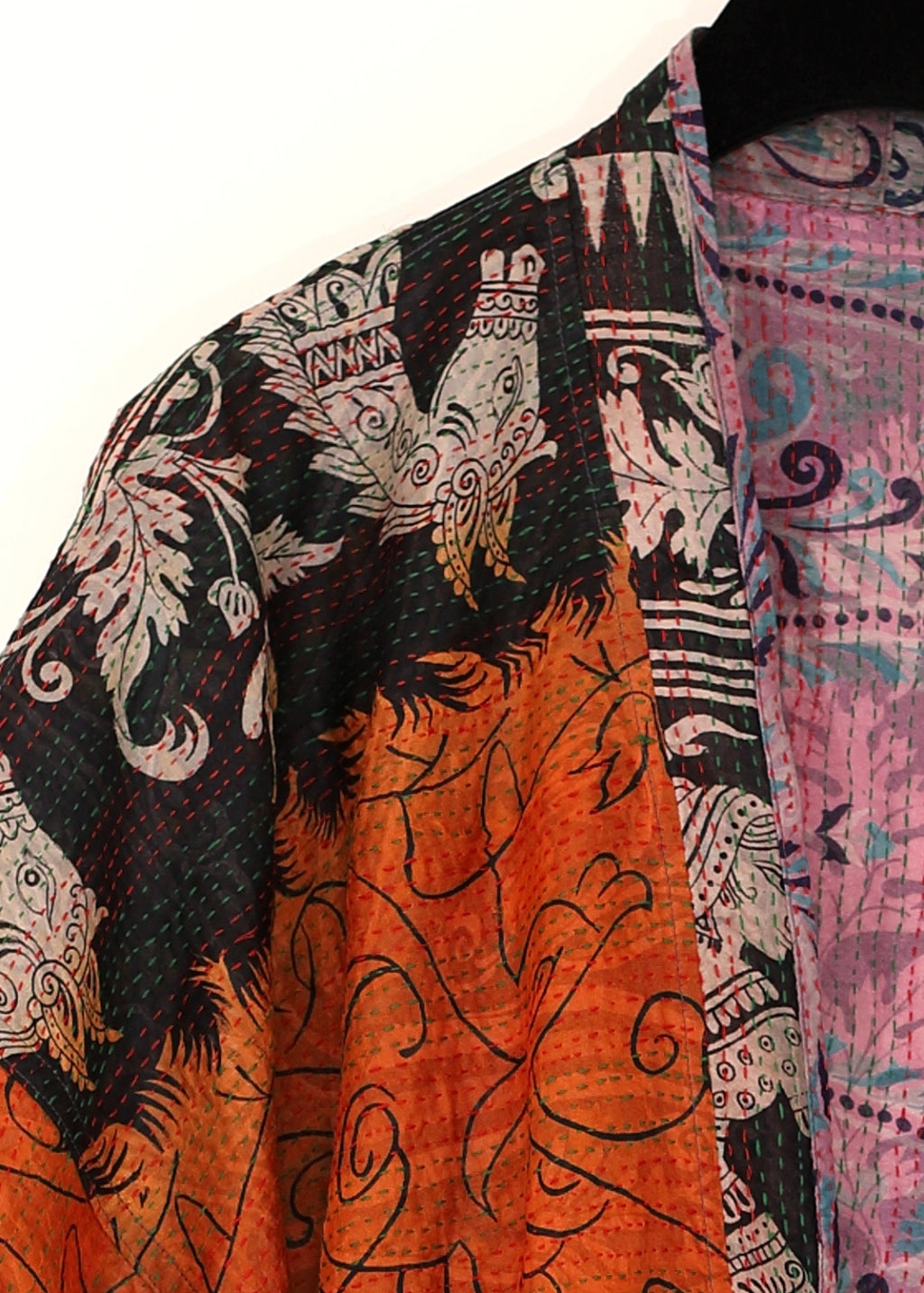 Reversible one of a kind silk jacket from collected vintage fabrics. Beautiful blend of art and craft.