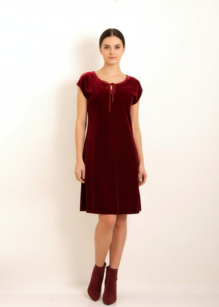 Sammets klänning med holkärm - Ruby red