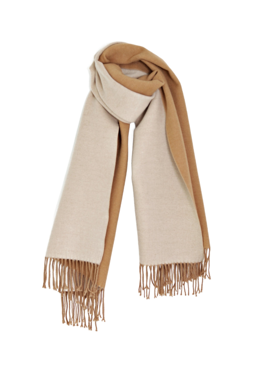 Stor fransad sjal i mjuk borstad yta - beige/camel