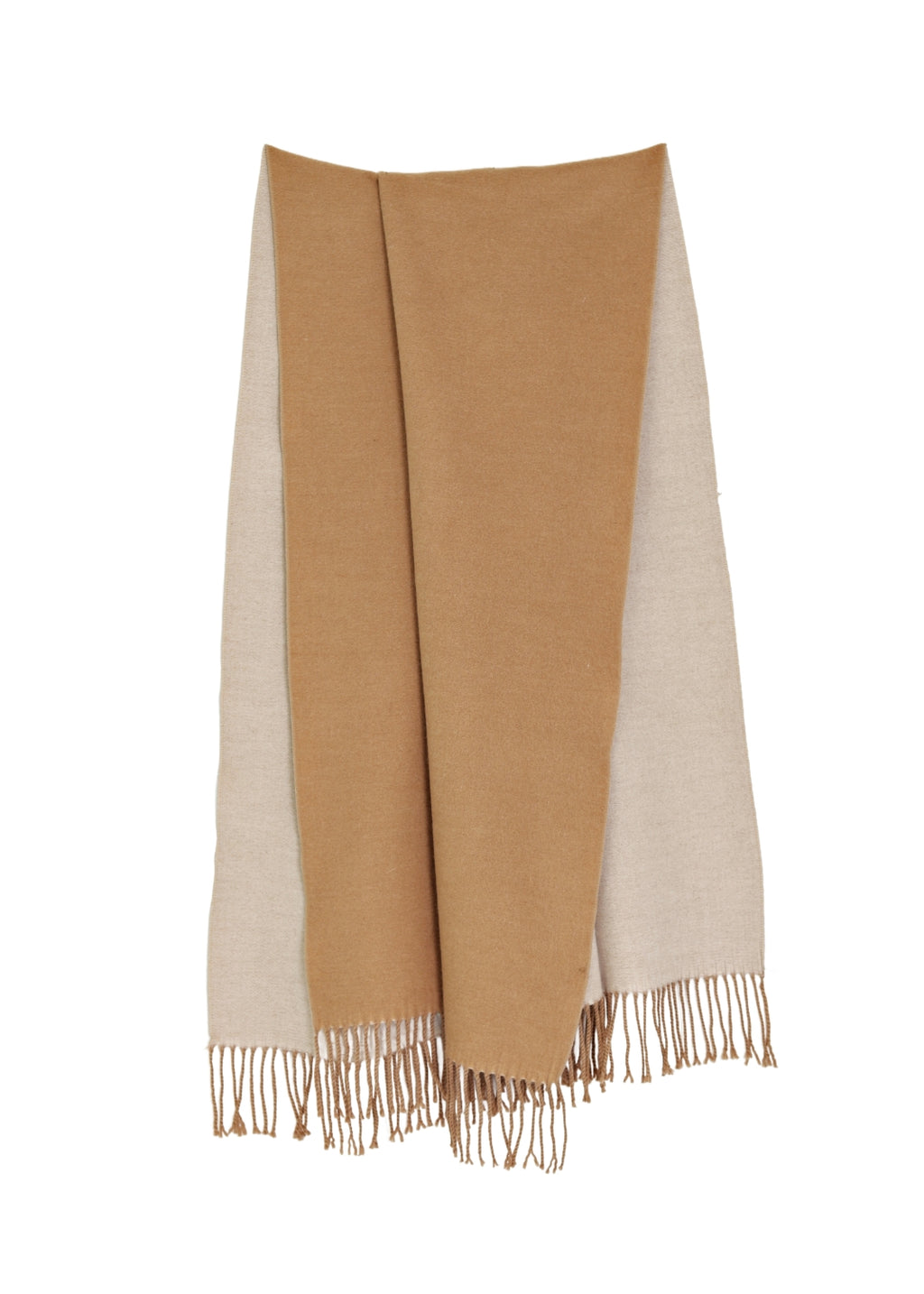 Stor fransad sjal i mjuk borstad yta - beige/camel