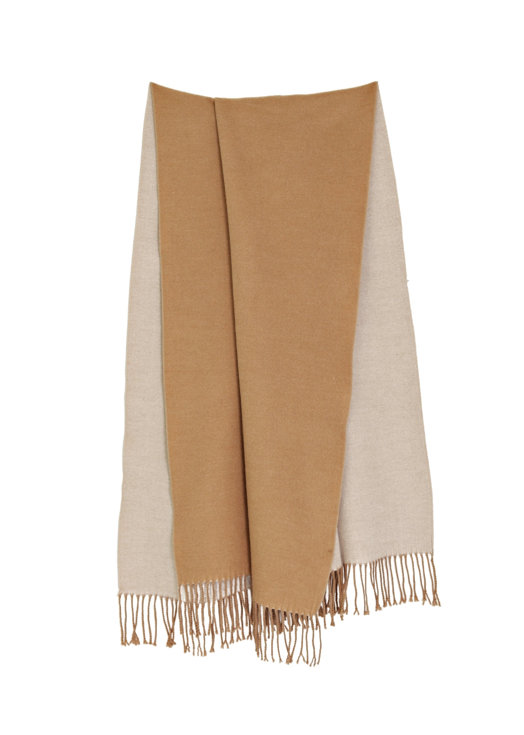 Stor fransad sjal i mjuk borstad yta - beige/camel