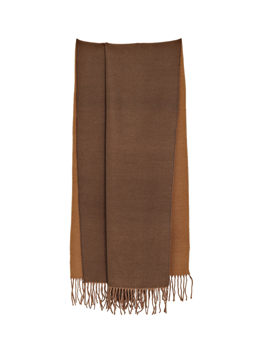 Stor fransad sjal i mjuk borstad yta - tan/cinamon