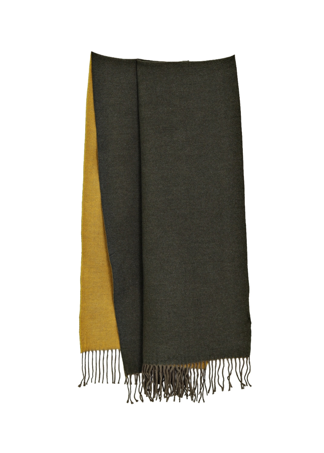 Stor fransad sjal i mjuk borstad yta - green/mustard