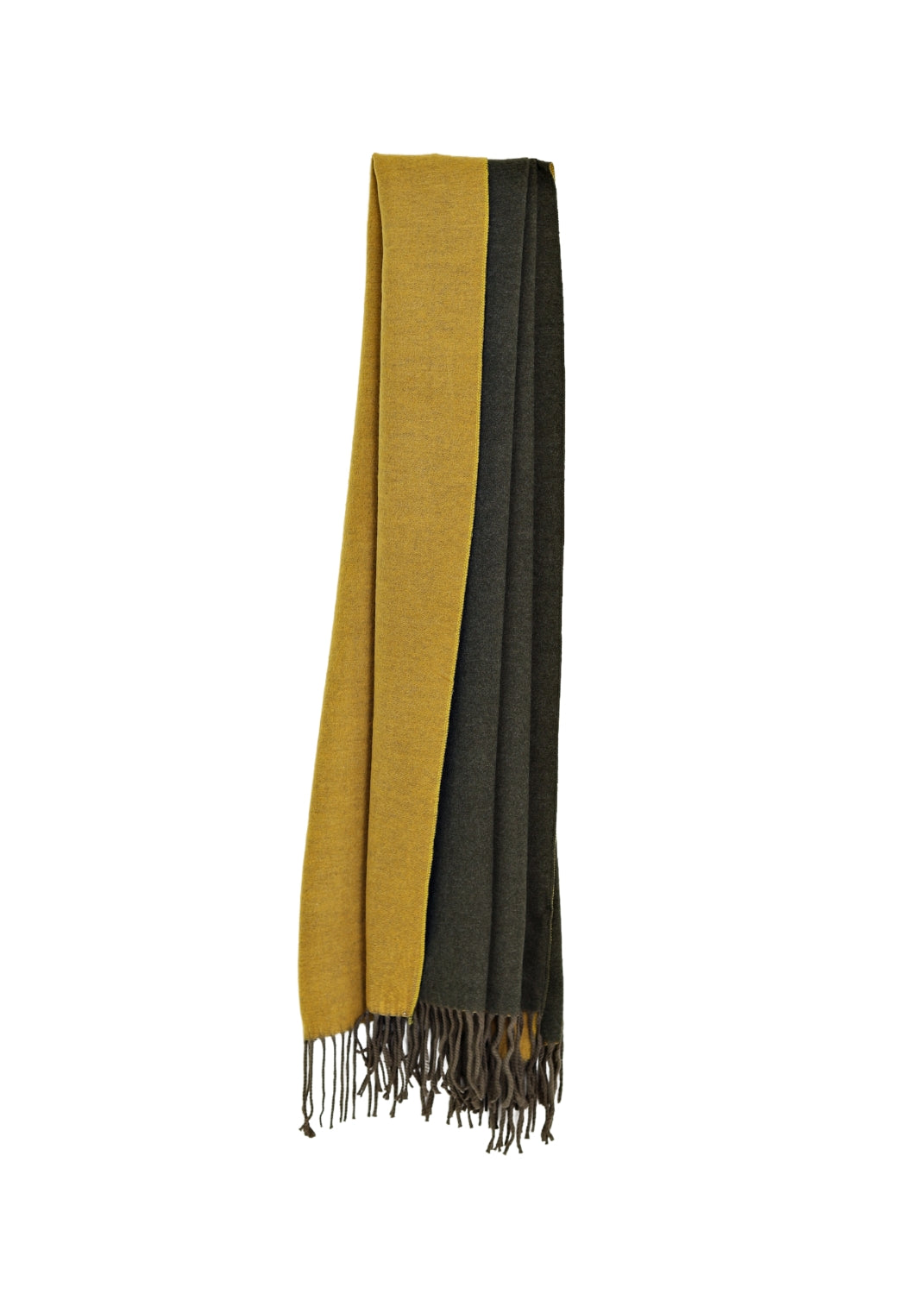 Stor fransad sjal i mjuk borstad yta - green/mustard