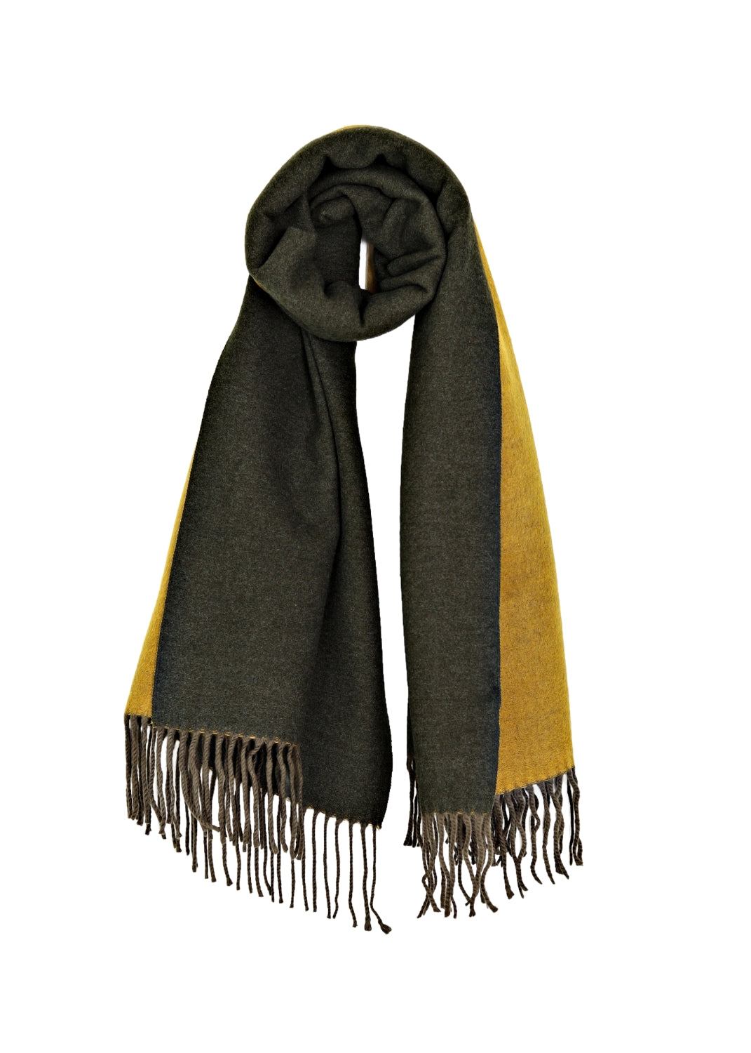 Stor fransad sjal i mjuk borstad yta - green/mustard