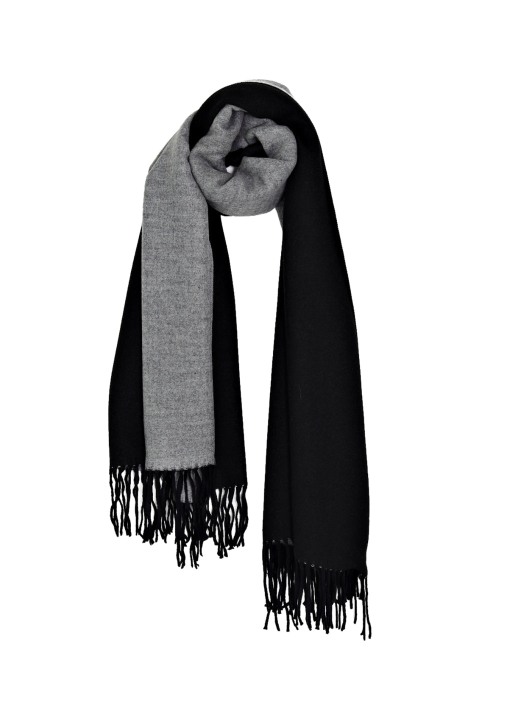 Stor fransad sjal i mjuk borstad yta - grey/black