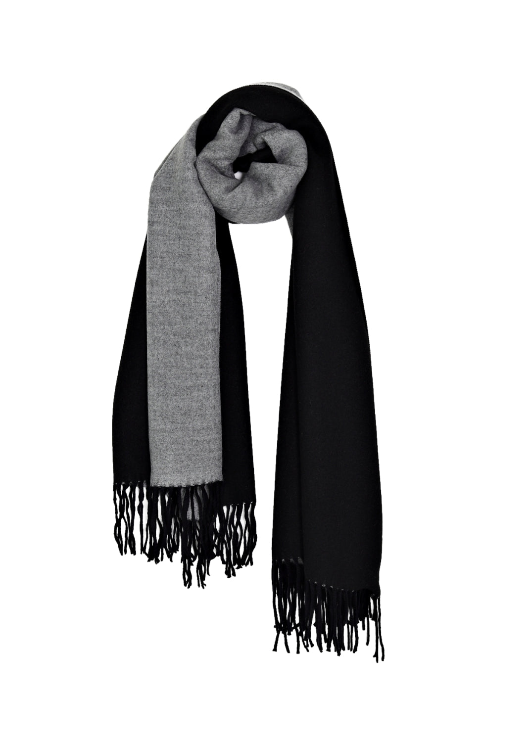 Stor fransad sjal i mjuk borstad yta - grey/black