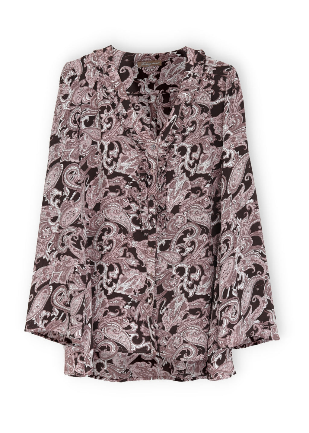 Långärmad blus i crêpe viskos - Pink/Brown