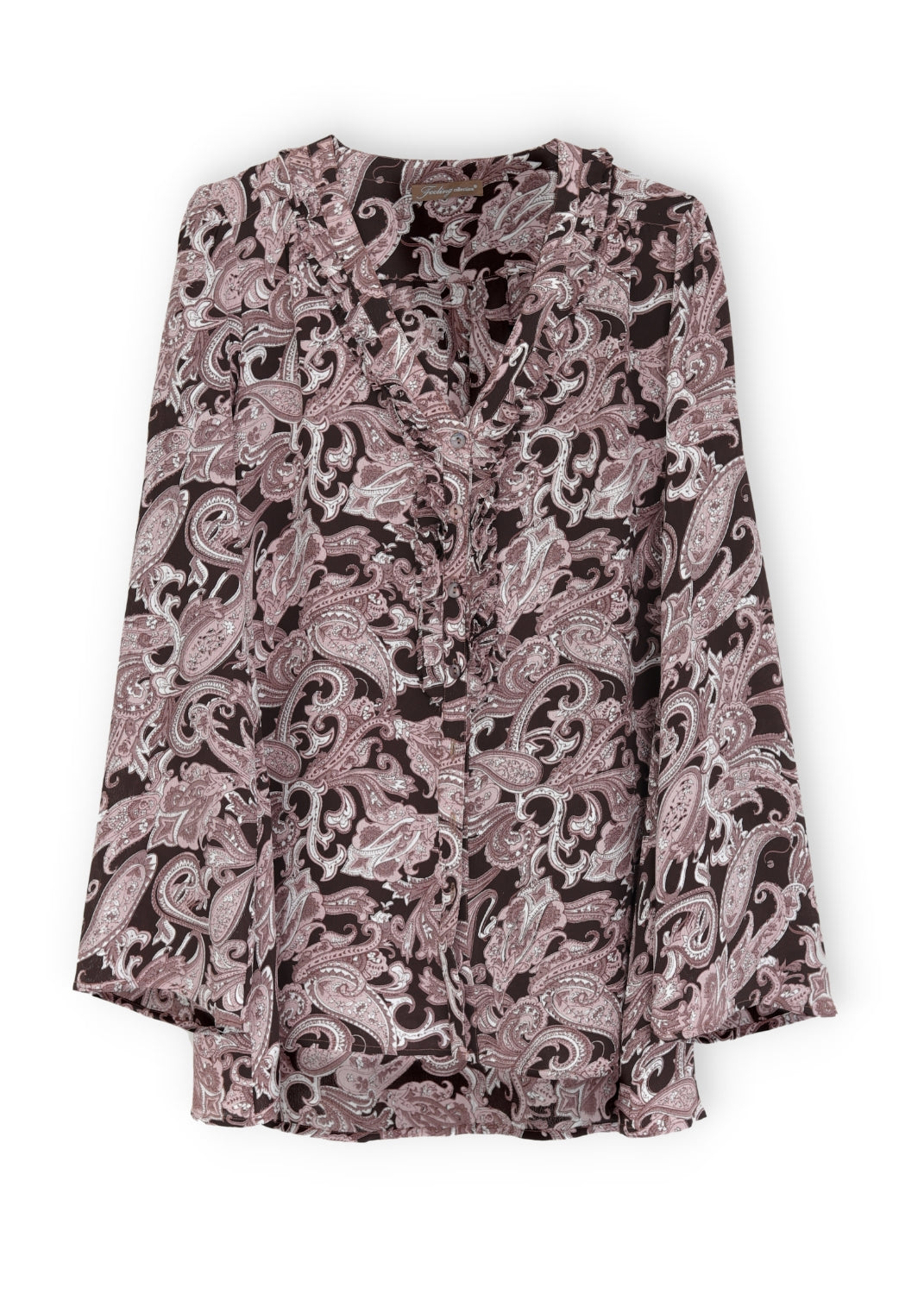 Långärmad blus i crêpe viskos - Pink/Brown