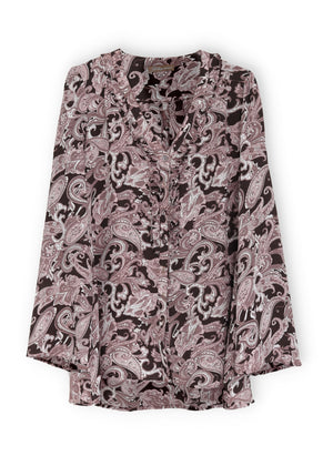 Långärmad blus i crêpe viskos - pink