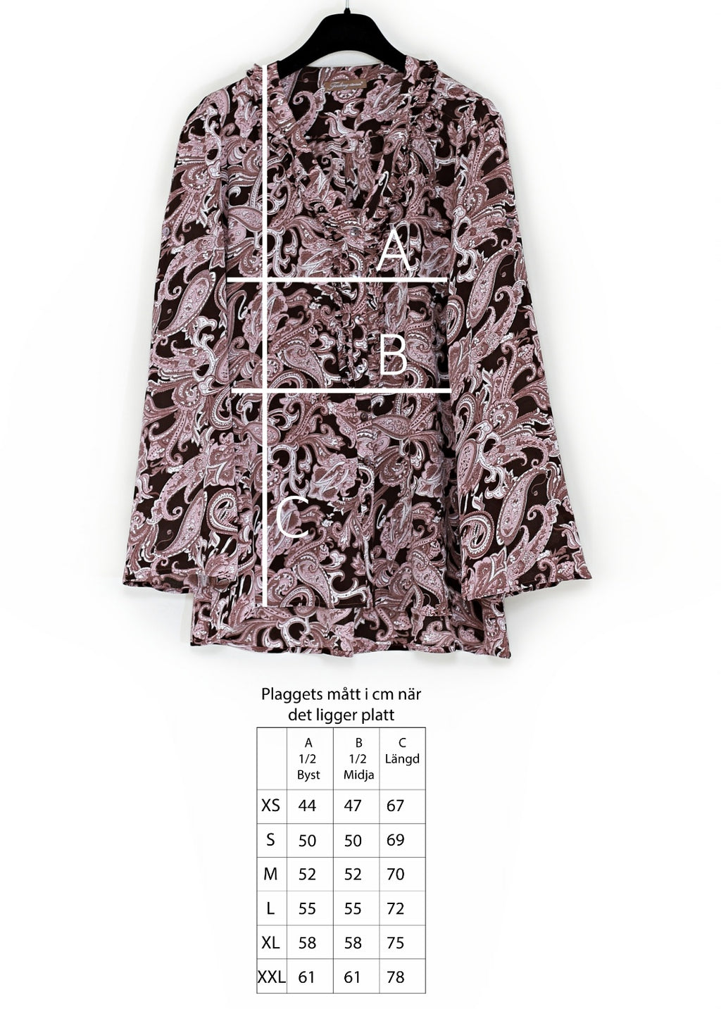 Långärmad blus i crêpe viskos - Pink/Brown