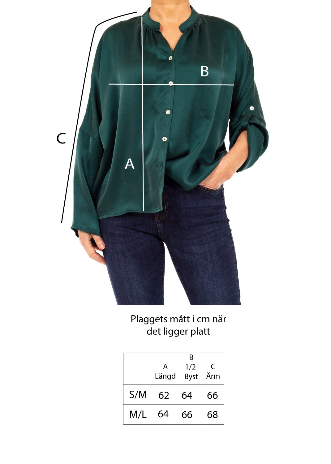 Sidenblus med stå-krage - Emerald green