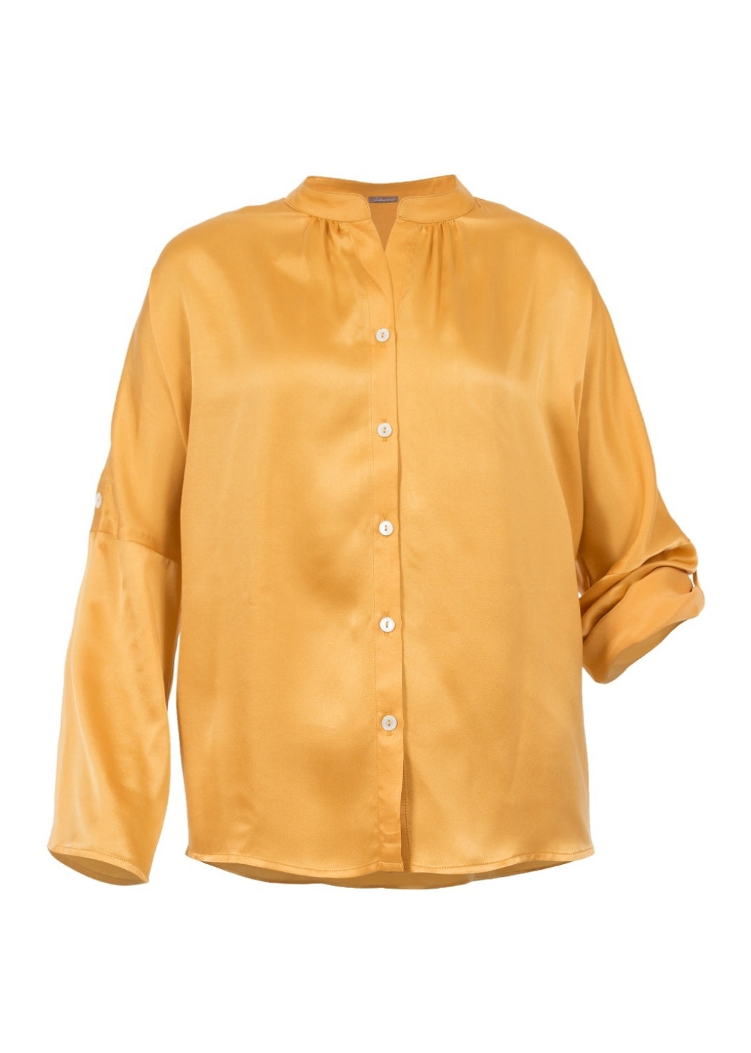 Sidenblus med stå-krage - gold yellow