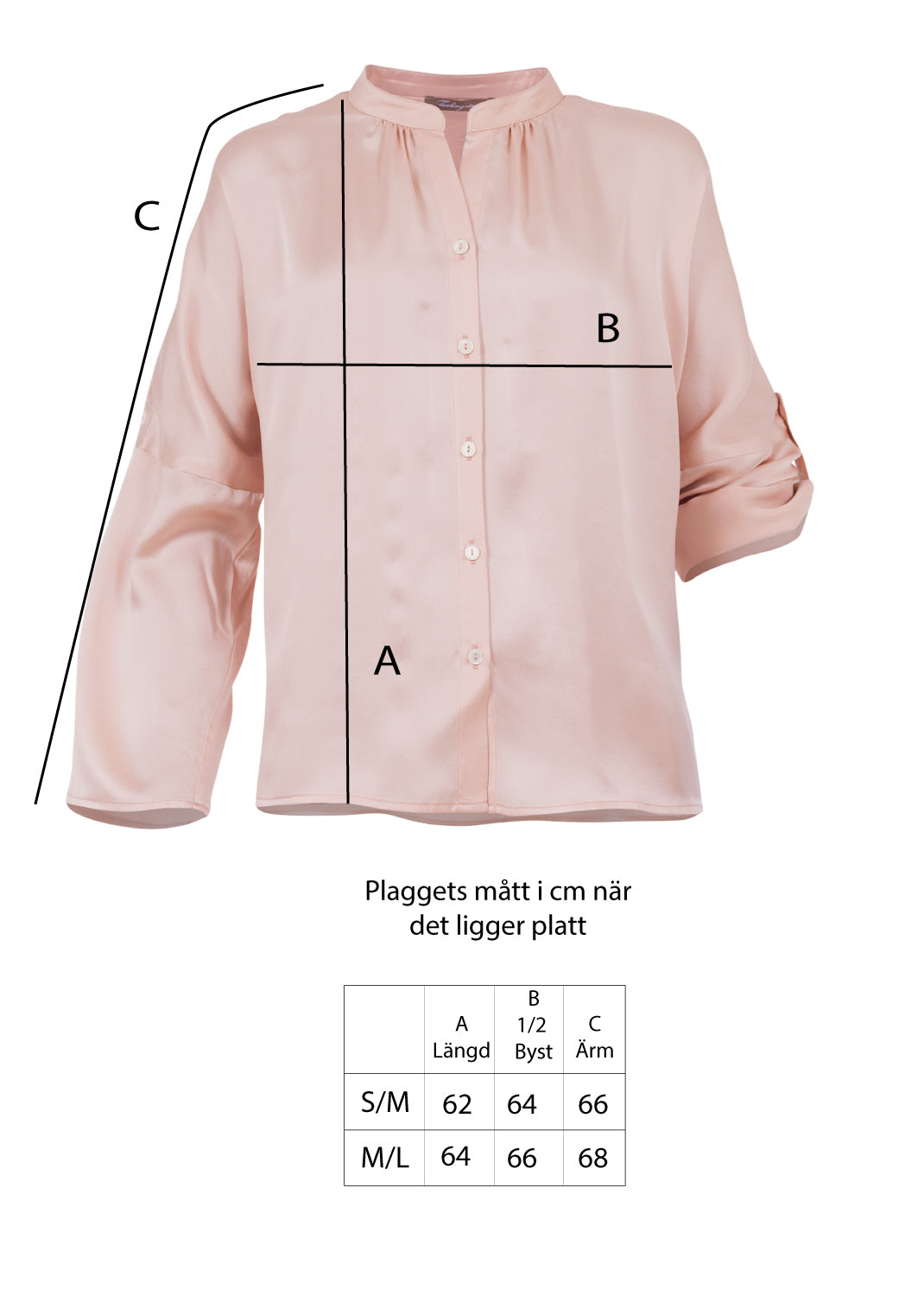 Sidenblus med stå-krage - Powder Pink