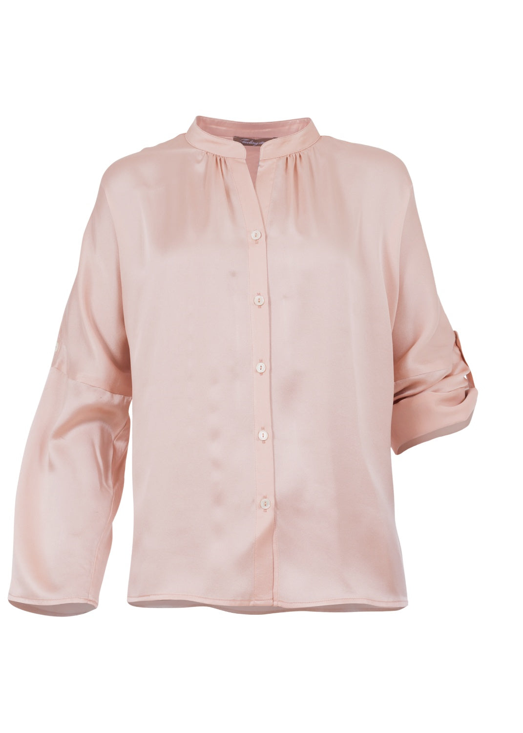 Blus med stå-krage i lyxigt Premium siden med och pärlemoknappar, enkel, feminin och passar för alla tillfällen.