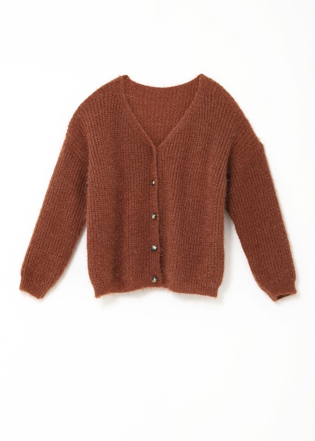 Kanelbrun stilren ribb stickad cardigan, varm och lyxig