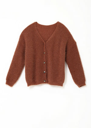 Kanelbrun stilren ribb stickad cardigan, varm och lyxig