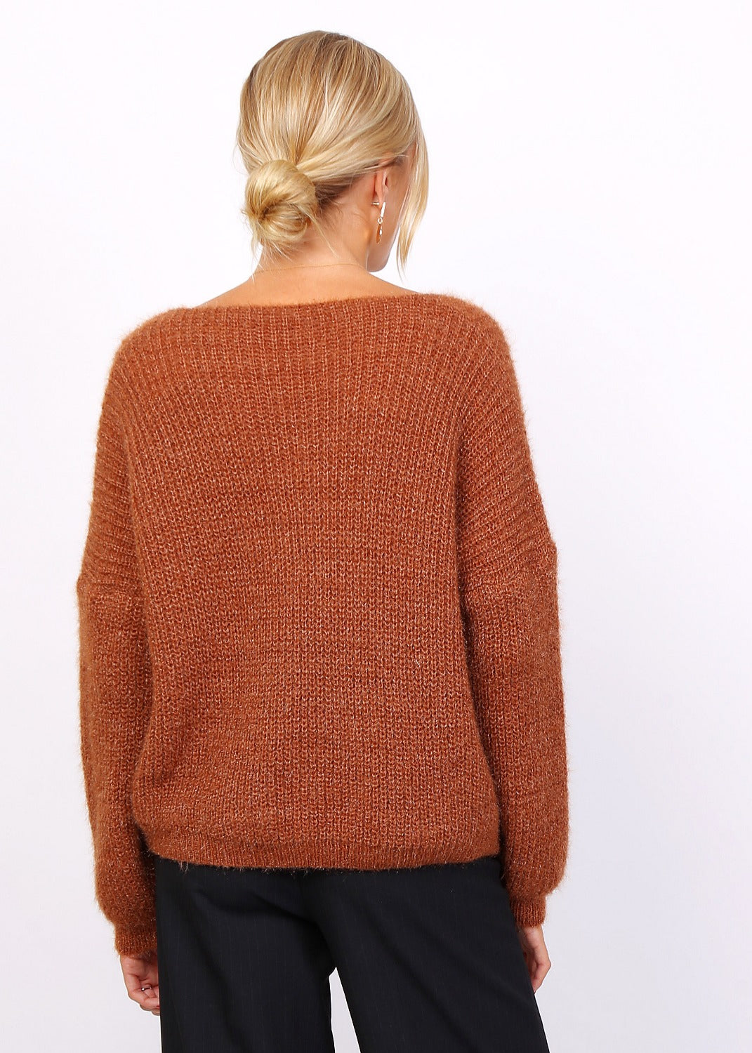 V-ringad cardigan - cinnamon