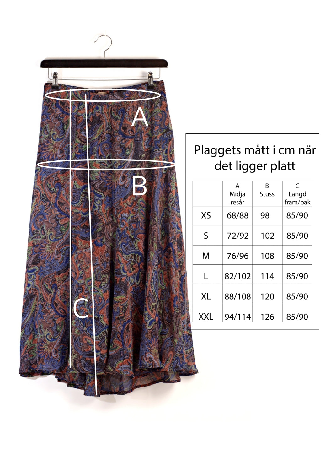 Maxi lång kjol i viskos crêpe georgette - Blue-Brown paisley