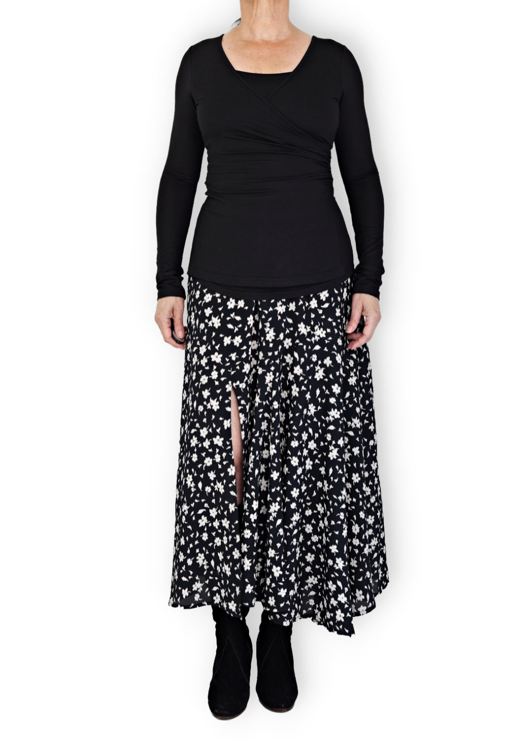 Maxilång kjol i viskos crêpe - Black