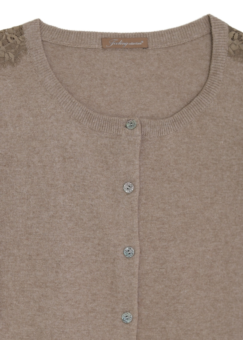 Rundhals cardigan - Beige