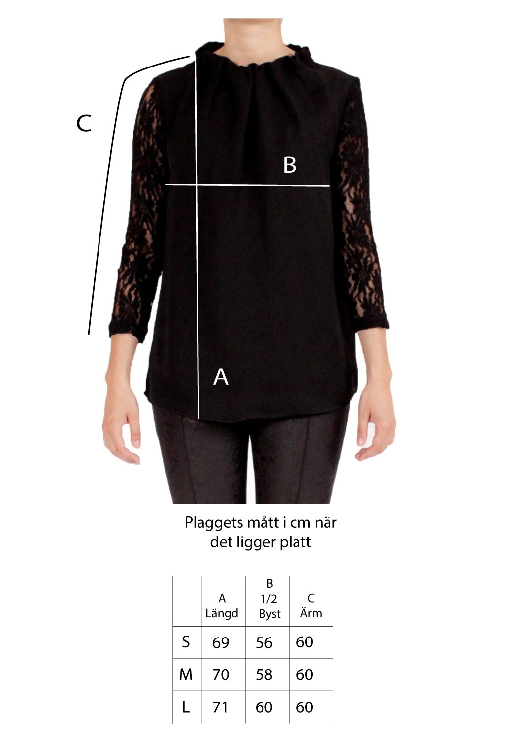 Blus med draperad hals och spets ärmar