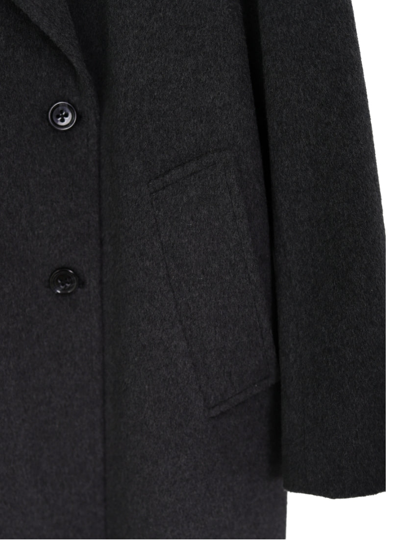 Lång dubbelknäppt Ull kappa - Grey