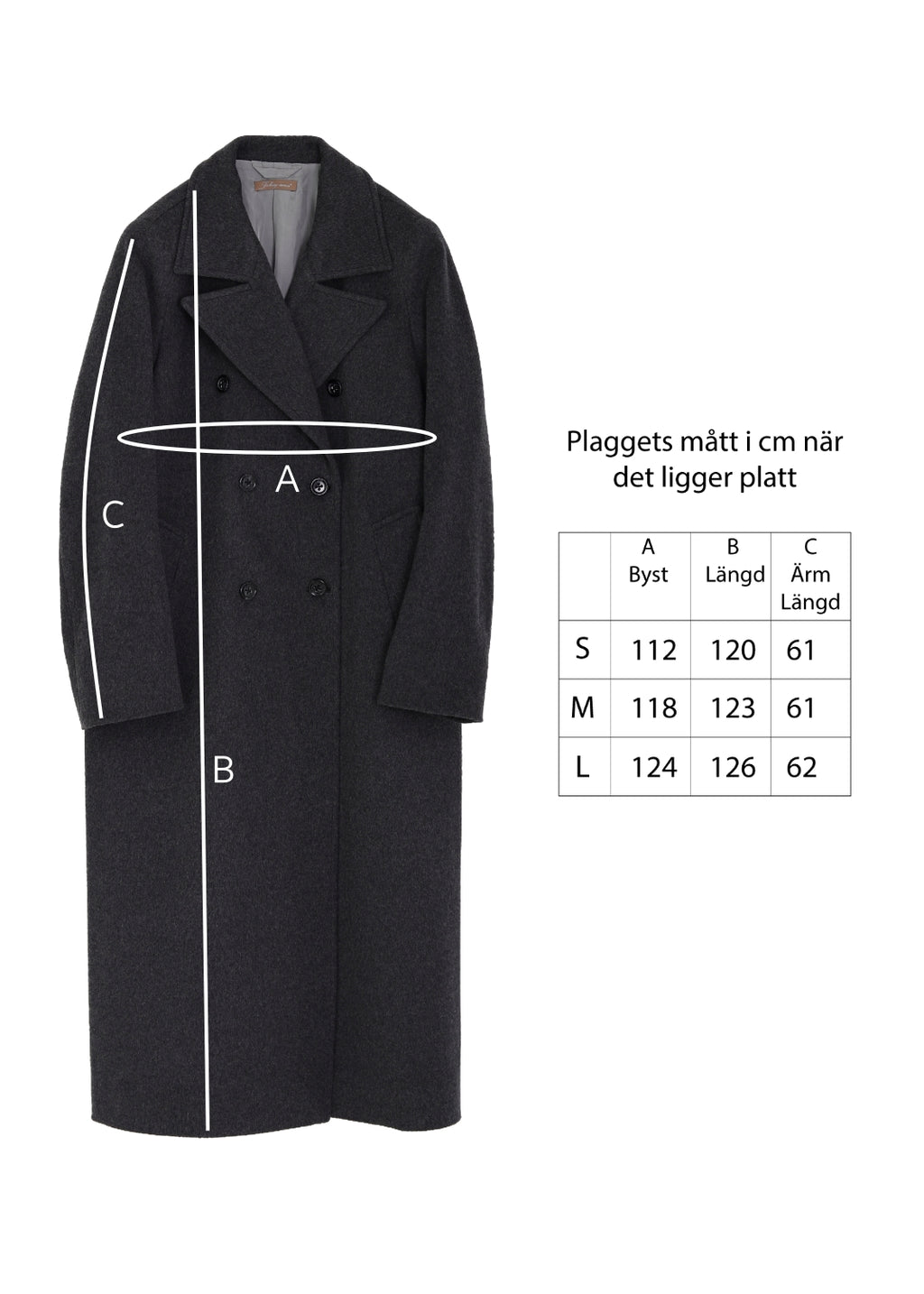 Lång dubbelknäppt Ull kappa - Grey