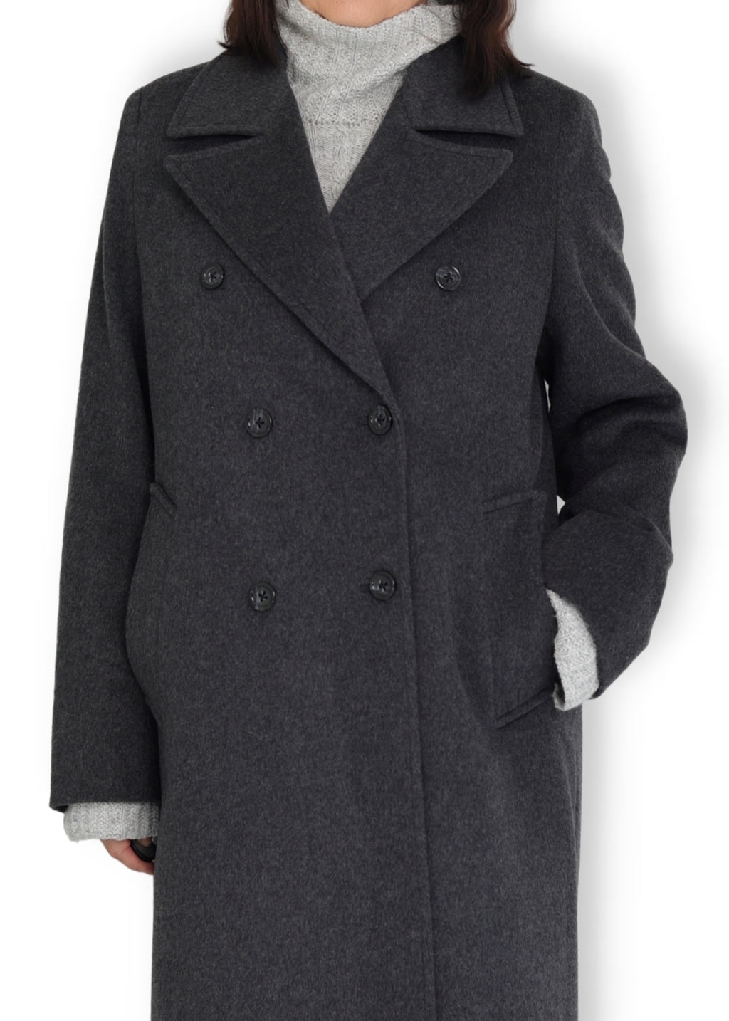 Lång dubbelknäppt Ull kappa - Grey