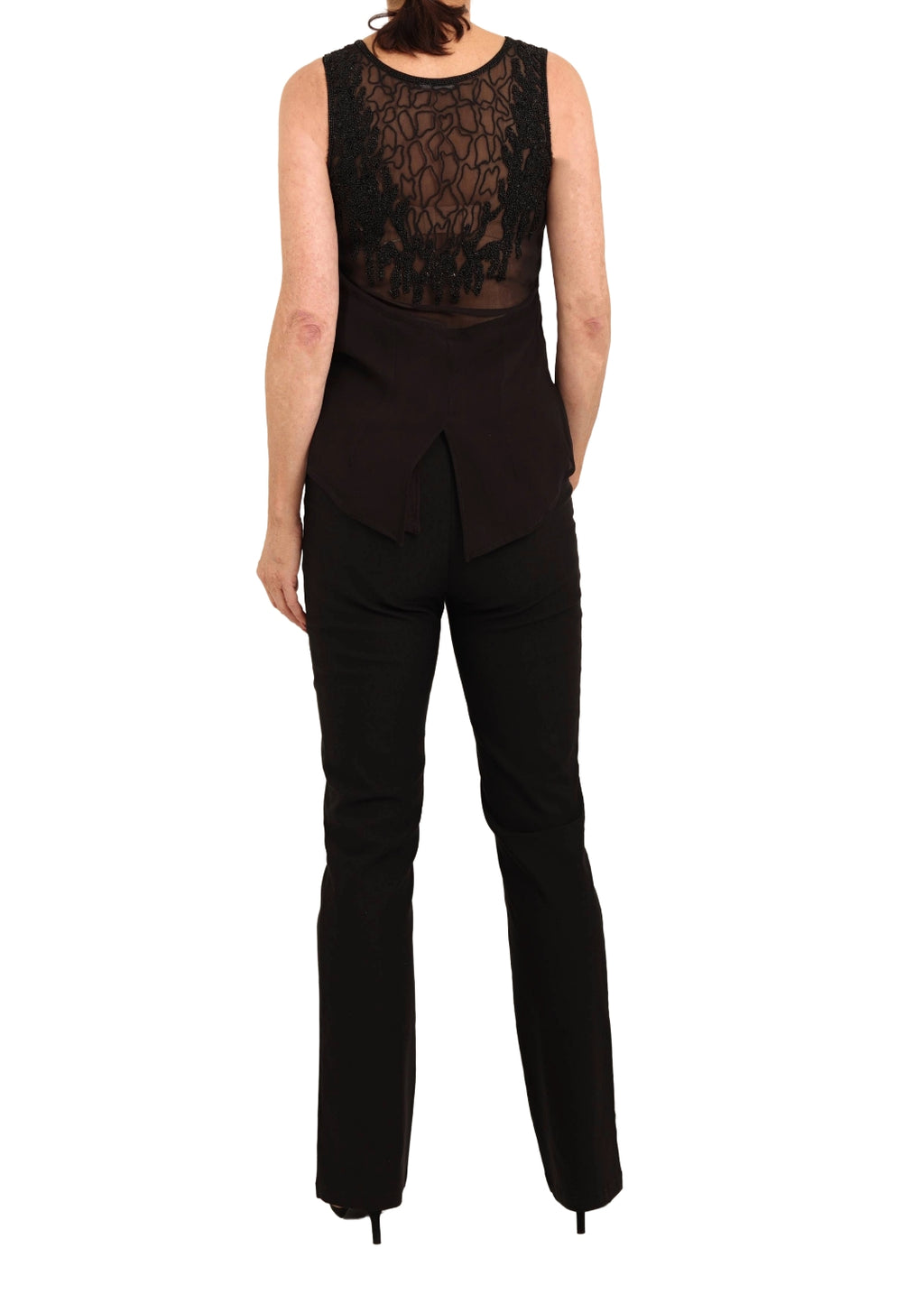 Pärlbroderad siden top - black on black