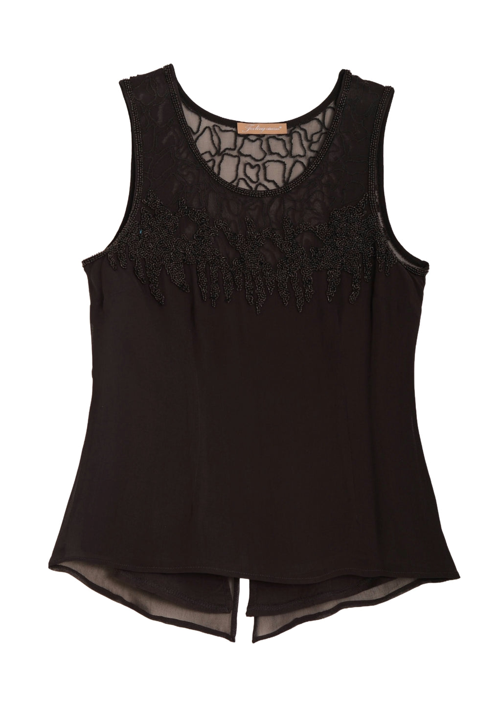 Pärlbroderad siden top - black on black