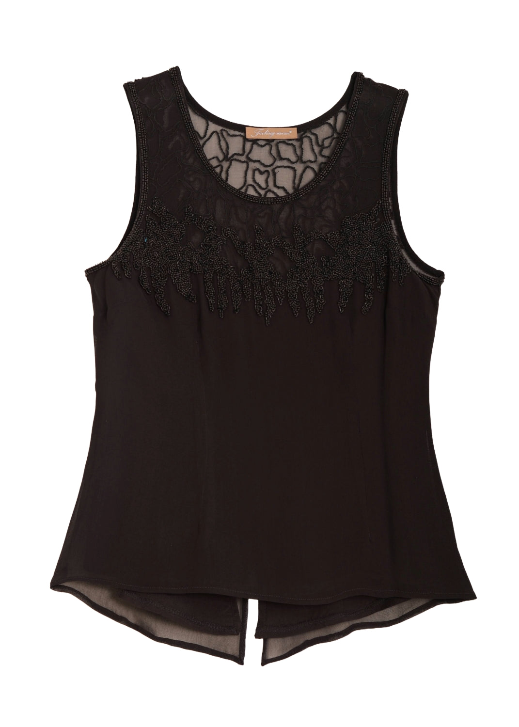 Pärlbroderad siden top - black on black