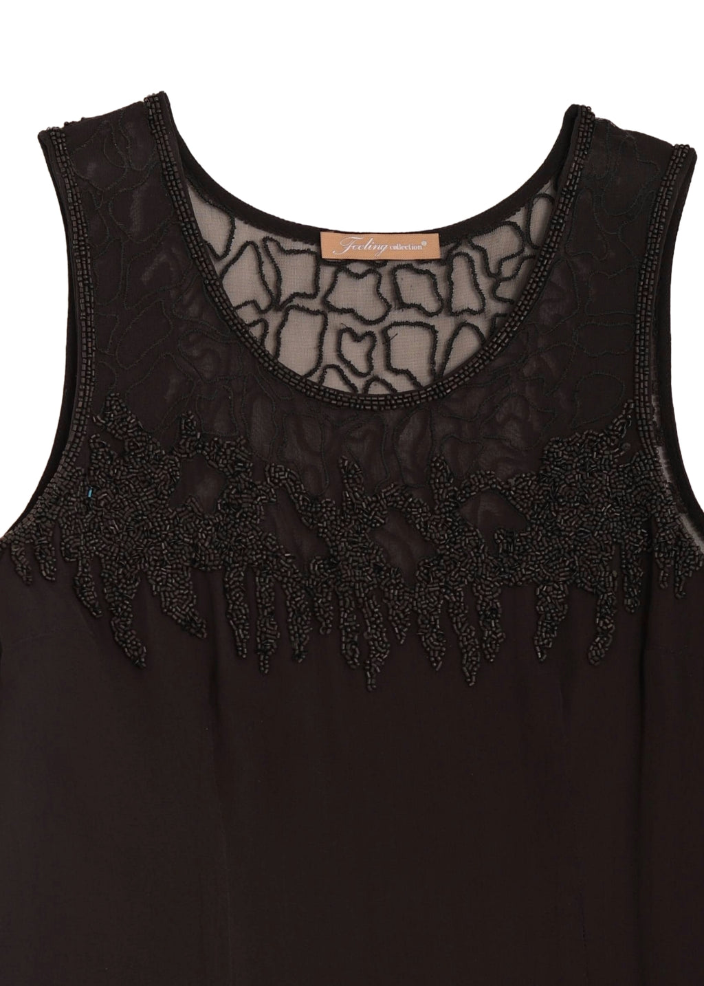 Pärlbroderad siden top - black on black