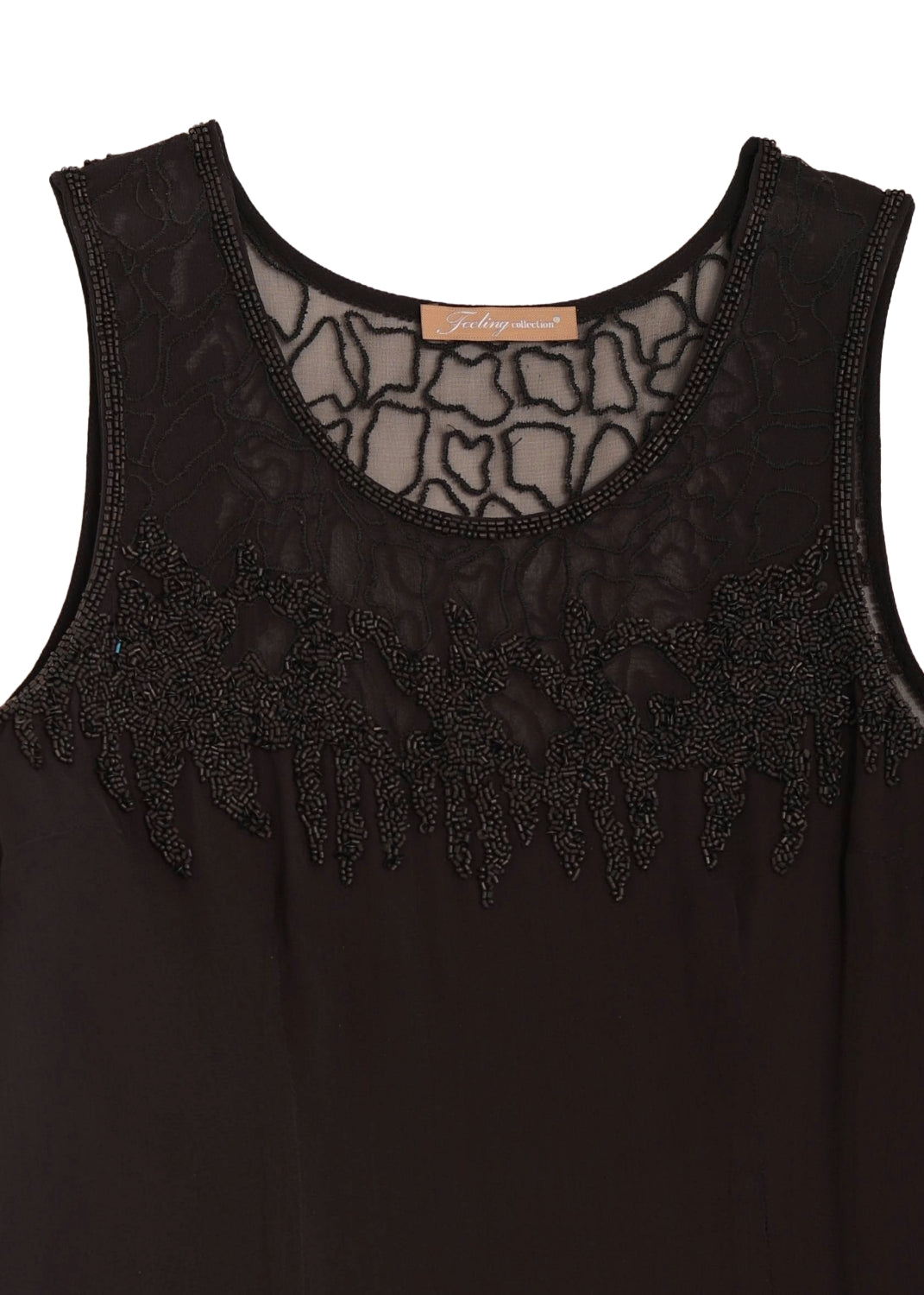 Pärlbroderad siden top - black on black