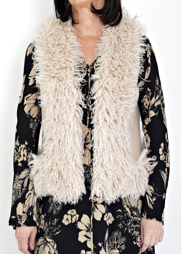 Väst med fuskpäls - camel