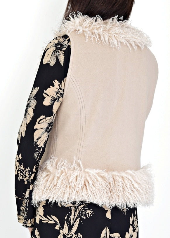 Väst med fuskpäls - camel