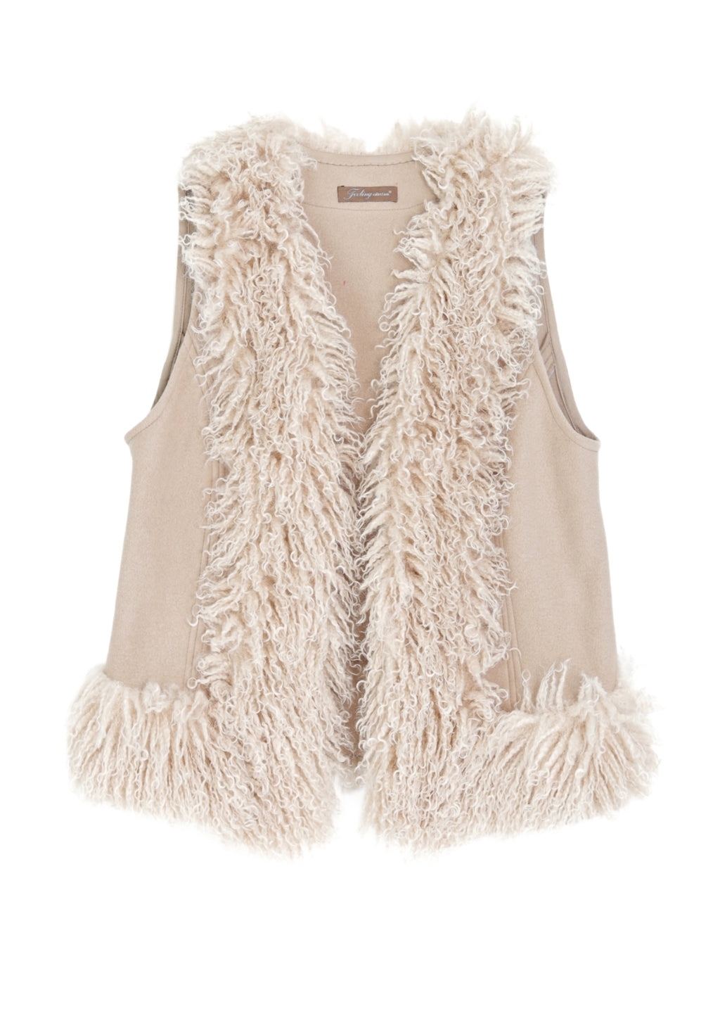 Väst med fuskpäls - camel