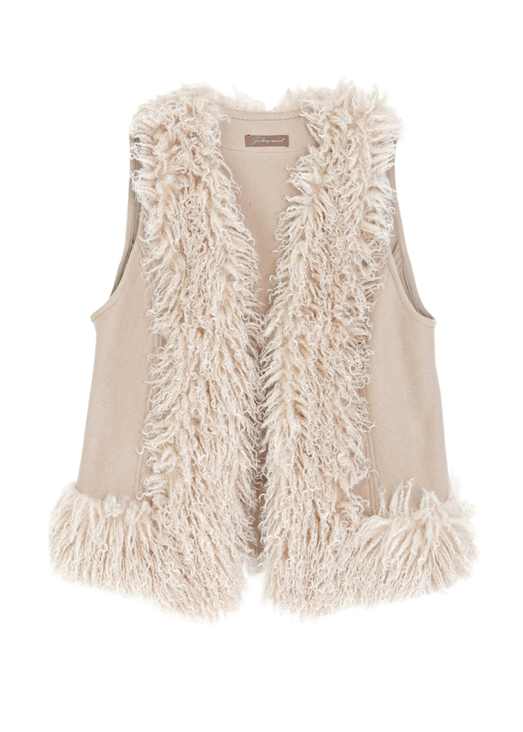 Väst med fuskpäls - camel