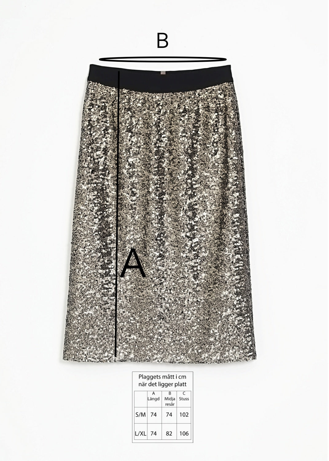 Knälång kjol med guld paljetter