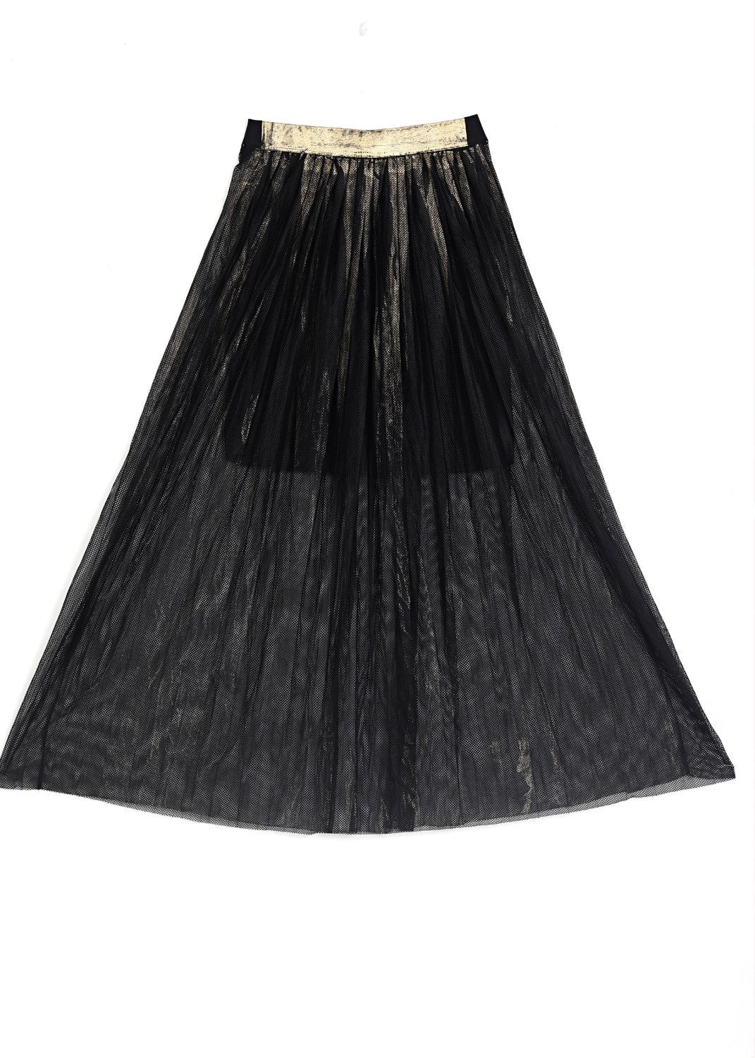 Plisserad lång kjol med guld detaljer - Black