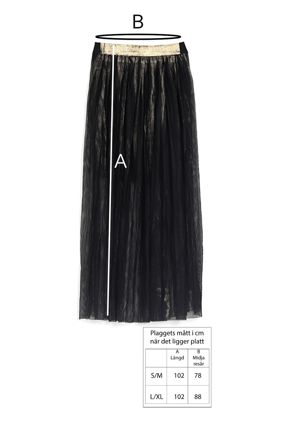 Plisserad lång kjol med guld detaljer - Black