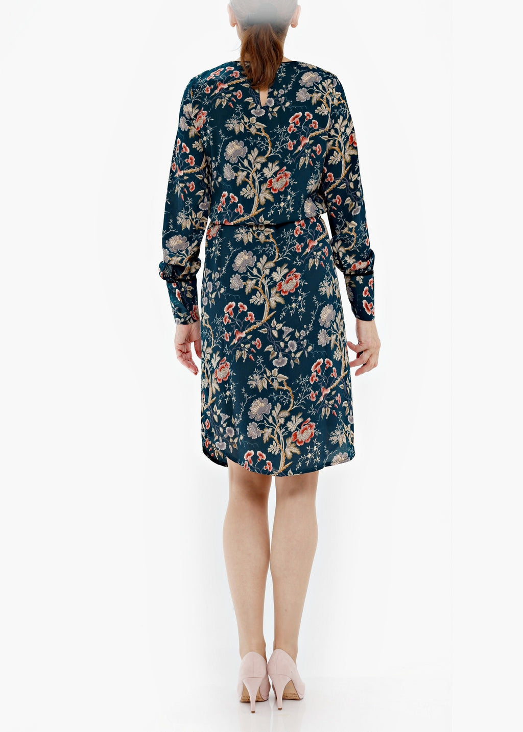 Klänning med lång ärm - Green flower print