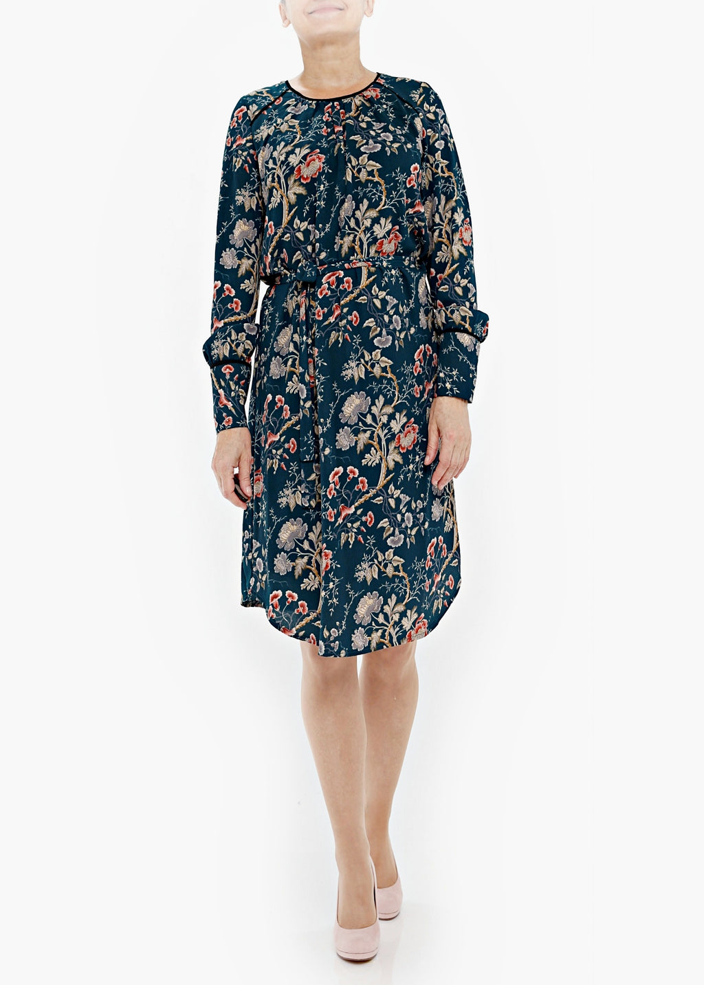 Klänning med lång ärm - Green flower print