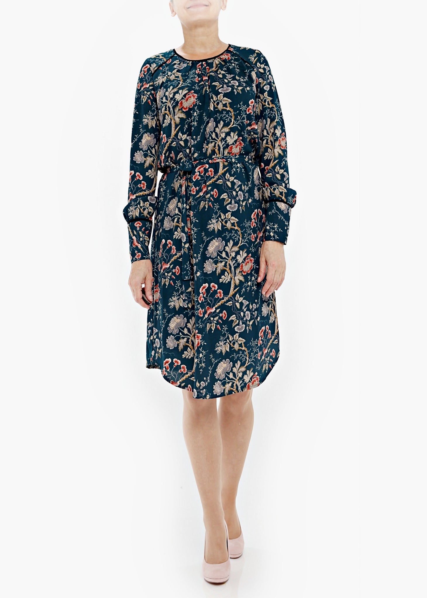 Klänning med lång ärm - Green flower print