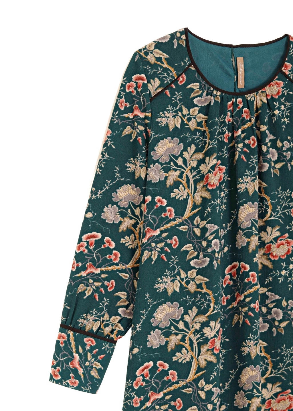 Klänning med lång ärm - Green flower print