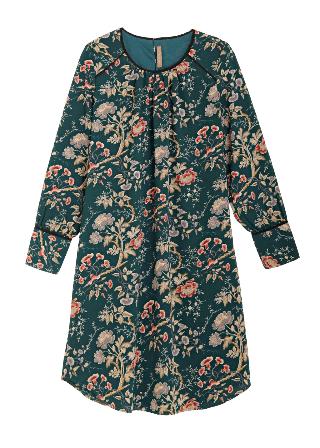 Klänning med lång ärm - Green flower print