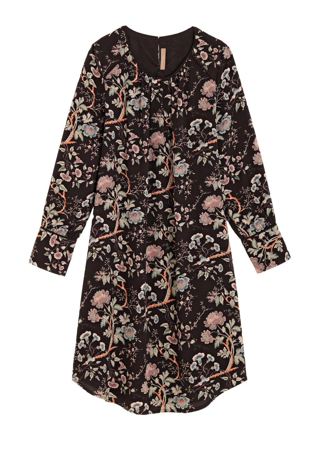 Klänning med lång ärm -  Black flower print