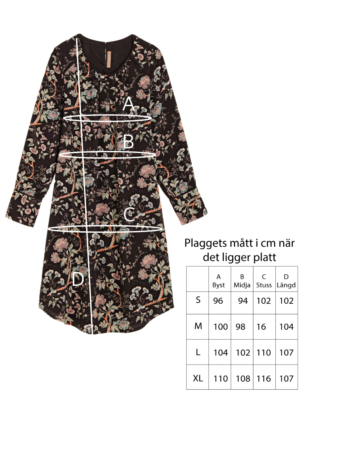 Klänning med lång ärm -  Black flower print